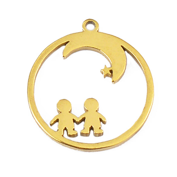 Stainless Steel Geometric Family Round Happiness Diy Pendant Jewelry Accessories