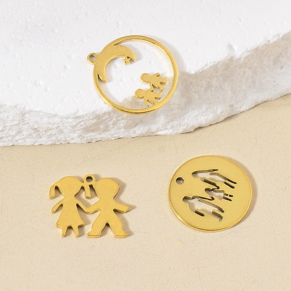 Stainless Steel Geometric Family Round Happiness Diy Pendant Jewelry Accessories