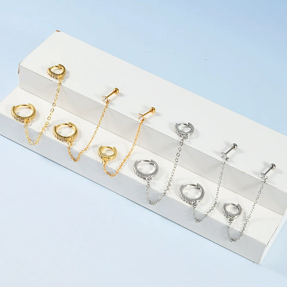 Stainless Steel Geometric Fashion Electroplated Hanging Earrings With White Zirconium Ear Buckle