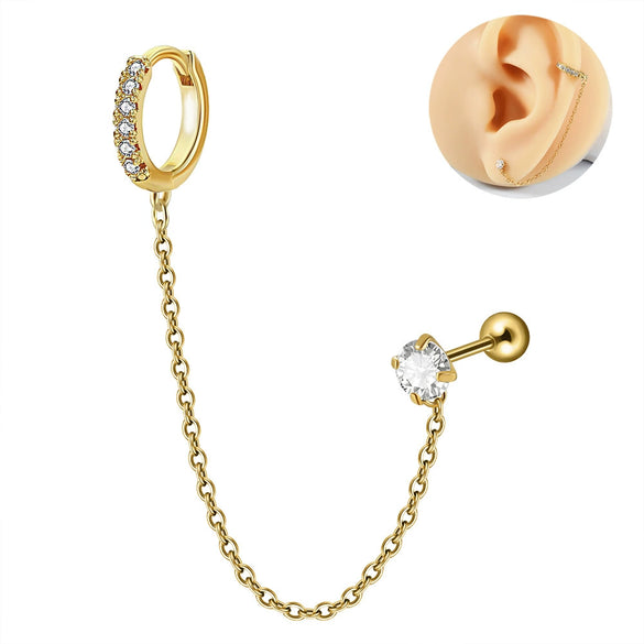 Stainless Steel Geometric Fashion Electroplated Hanging Earrings With White Zirconium Ear Buckle