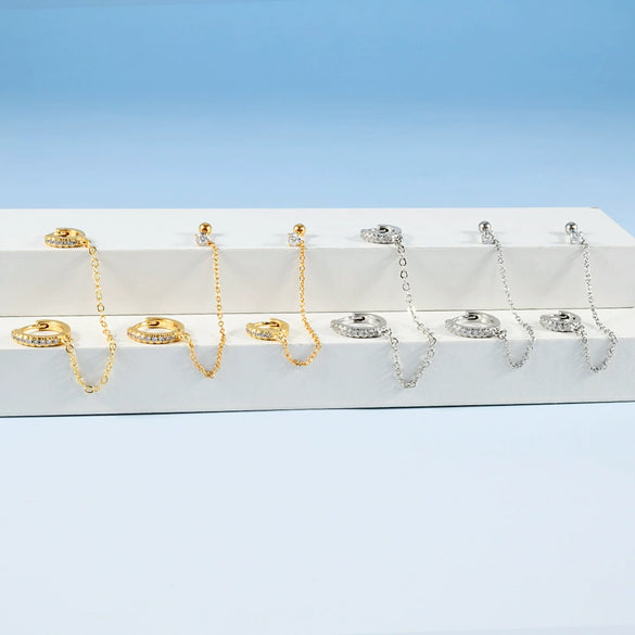 Stainless Steel Geometric Fashion Electroplated Hanging Earrings With White Zirconium Ear Buckle