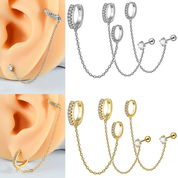 Stainless Steel Geometric Fashion Electroplated Hanging Earrings With White Zirconium Ear Buckle
