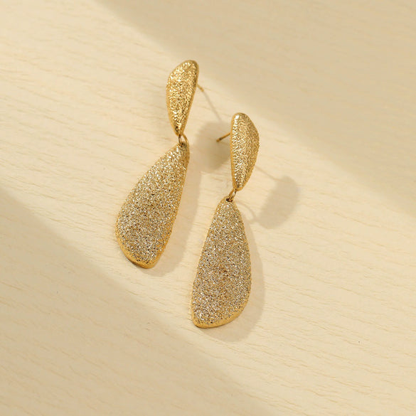Stainless Steel Geometric Fashion Exaggerated Electroplated Frosted Fold Texture Earrings For Women