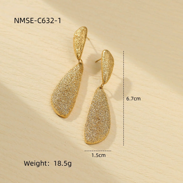 Stainless Steel Geometric Fashion Exaggerated Electroplated Frosted Fold Texture Earrings For Women