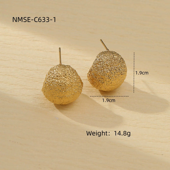 Stainless Steel Geometric Fashion Exaggerated Electroplated Frosted Fold Texture Earrings For Women