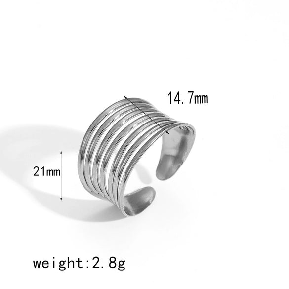 Stainless Steel Geometric Fashion Jewelry Set For Women Ring Bracelet And Earrings With Electroplating
