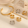 Stainless Steel Geometric Fashion Jewelry Set For Women Ring Bracelet And Earrings With Electroplating