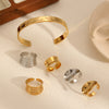 Stainless Steel Geometric Fashion Jewelry Set For Women Ring Bracelet And Earrings With Electroplating
