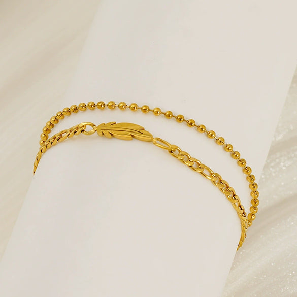 Stainless Steel Geometric Feather Design Electroplated Clavicle Chain For Women And Unisex