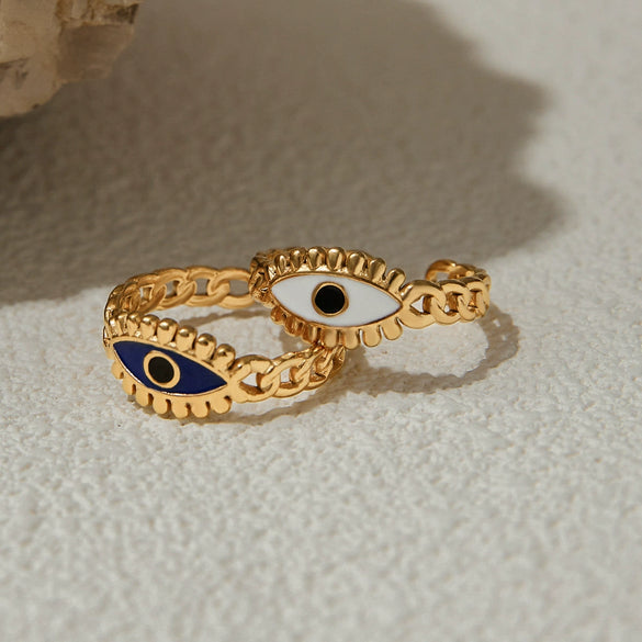 Stainless Steel Geometric Female Ring With Devil's Eye Design And Electroplating