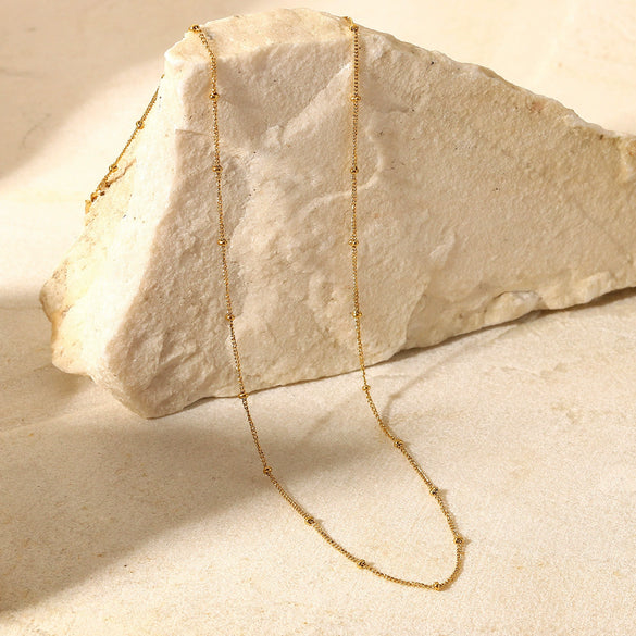 Stainless Steel Geometric Fine Bead Chain Necklace For Women Electroplated Minimalist Fashion Stacked Collar Jewelry
