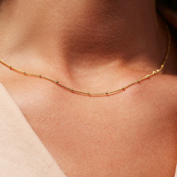 Stainless Steel Geometric Fine Bead Chain Necklace For Women Electroplated Minimalist Fashion Stacked Collar Jewelry