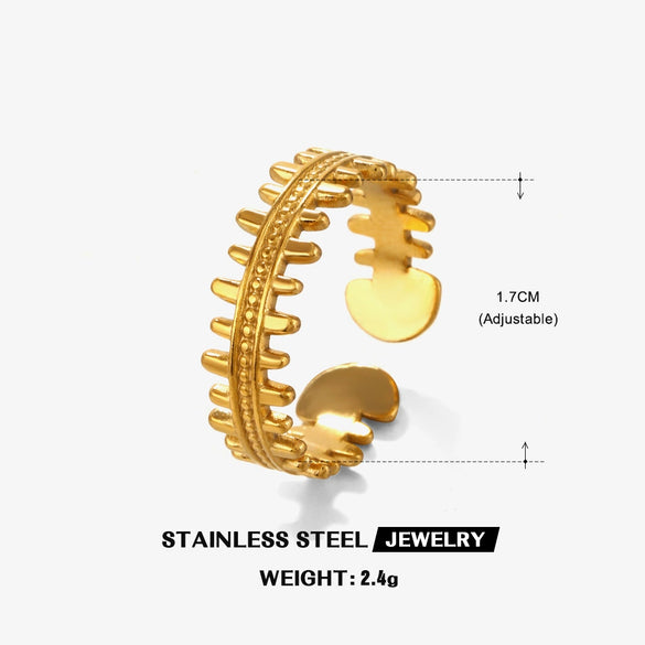 Stainless Steel Geometric Fish Bone Ring For Women 18K Goldplated Electroplated