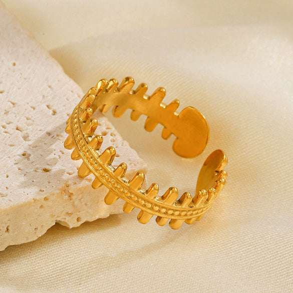 Stainless Steel Geometric Fish Bone Ring For Women 18K Goldplated Electroplated