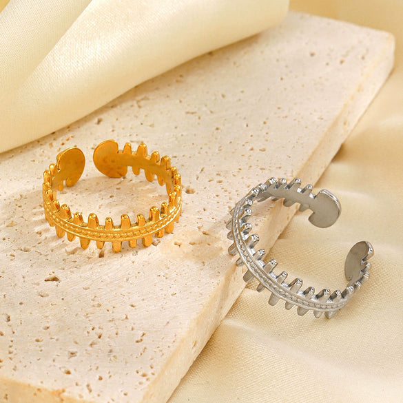 Stainless Steel Geometric Fish Bone Ring For Women 18K Goldplated Electroplated