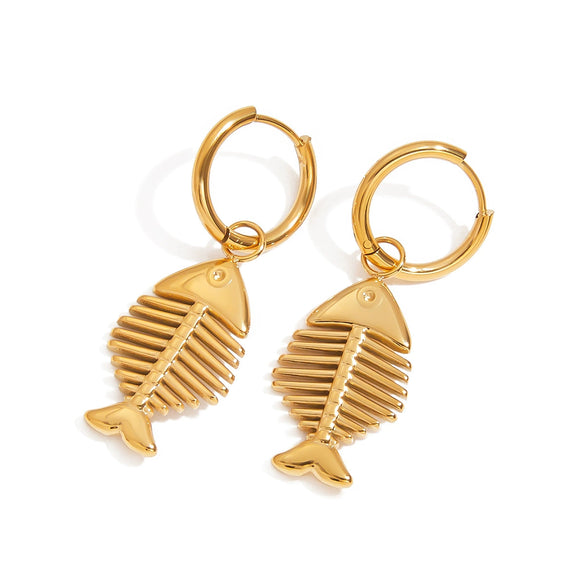 Stainless Steel Geometric Fishbone Pendant Women's Earrings With Electroplating
