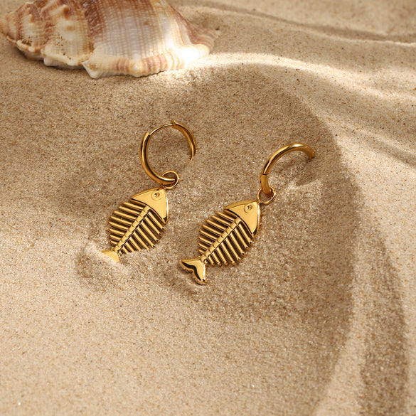 Stainless Steel Geometric Fishbone Pendant Women's Earrings With Electroplating