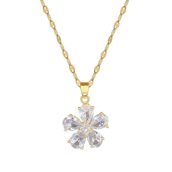 Stainless Steel Geometric Fivepetal Flower Pendant Necklace Unisex Luxury Elegant Gorgeous Cartoon Minimalist