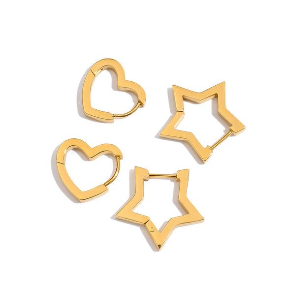 Stainless Steel Geometric Fivepointed Star Cut Out Electroplated Women's Earrings Jewelry