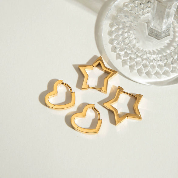 Stainless Steel Geometric Fivepointed Star Cut Out Electroplated Women's Earrings Jewelry