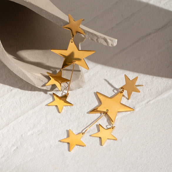 Stainless Steel Geometric Fivepointed Star Tassel Earrings Electroplated For Women Light Luxury Niche Design