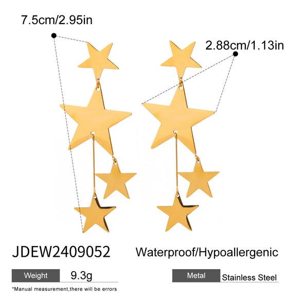 Stainless Steel Geometric Fivepointed Star Tassel Earrings Electroplated For Women Light Luxury Niche Design