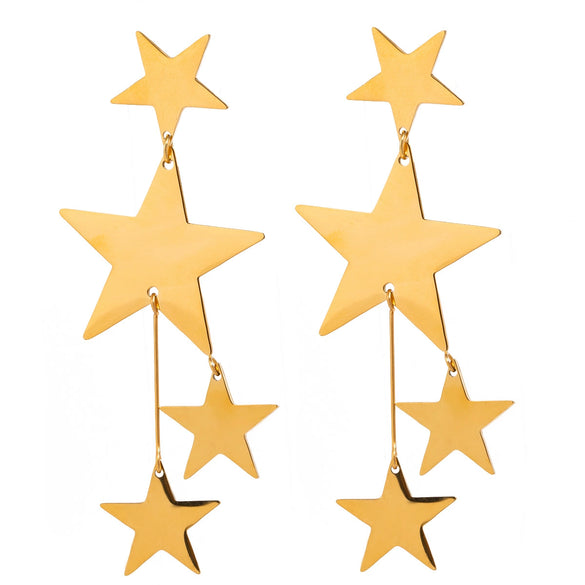 Stainless Steel Geometric Fivepointed Star Tassel Earrings Electroplated For Women Light Luxury Niche Design