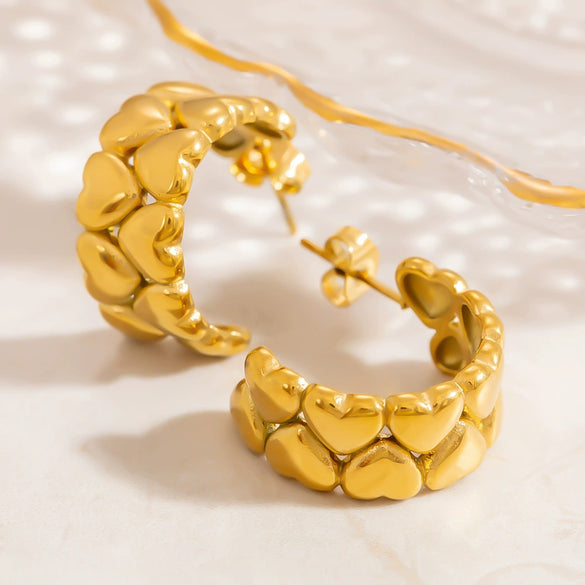 Stainless Steel Geometric Flower Asymmetrical Earrings For Women Gold Plated Light Luxury Minimalist Style