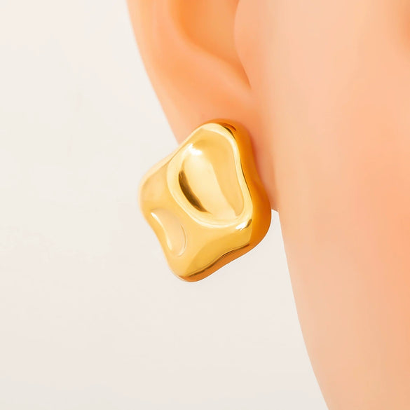 Stainless Steel Geometric Flower Asymmetrical Earrings For Women Gold Plated Light Luxury Minimalist Style