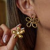 Stainless Steel Geometric Flower Earrings With Electroplating Design
