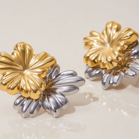 Stainless Steel Geometric Flower Electroplated Earrings For Women