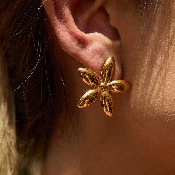 Stainless Steel Geometric Flower Electroplated Women's Earrings