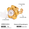 Stainless Steel Geometric Flower Pearl Ring For Women With Electroplating