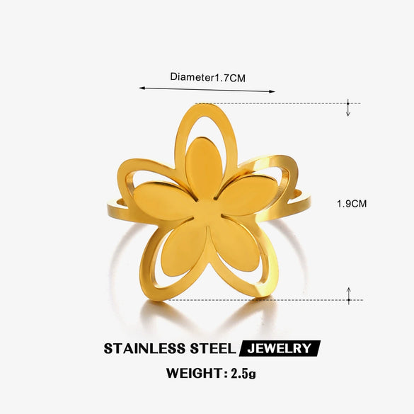 Stainless Steel Geometric Flower Ring For Ladies With Electroplating