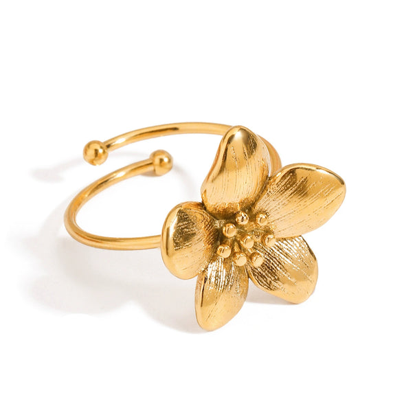 Stainless Steel Geometric Flower Ring For Women With Electroplating Design