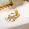 Stainless Steel Geometric Flower Ring For Women With Electroplating Design
