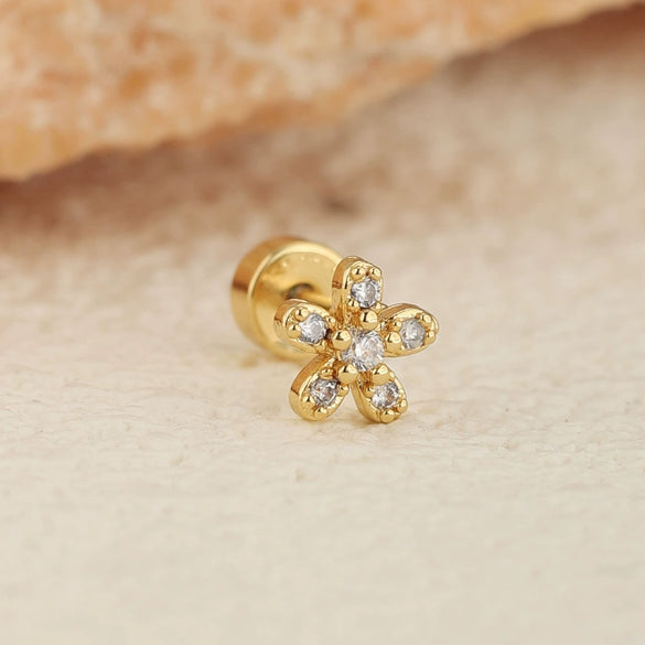 Stainless Steel Geometric Flower Women's Cartilage Piercing Earrings With Electroplating