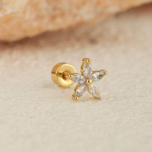 Stainless Steel Geometric Flower Women's Cartilage Piercing Earrings With Electroplating
