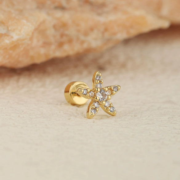 Stainless Steel Geometric Flower Women's Cartilage Piercing Earrings With Electroplating