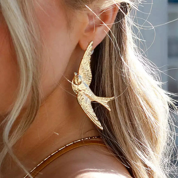 Stainless Steel Geometric Flying Bird Swallow Earrings With Electroplating For Women