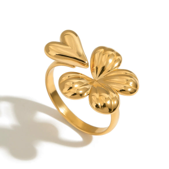 Stainless Steel Geometric Fourleaf Clover Electroplated Ring Jewelry For Women