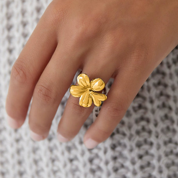 Stainless Steel Geometric Fourleaf Clover Electroplated Ring Jewelry For Women