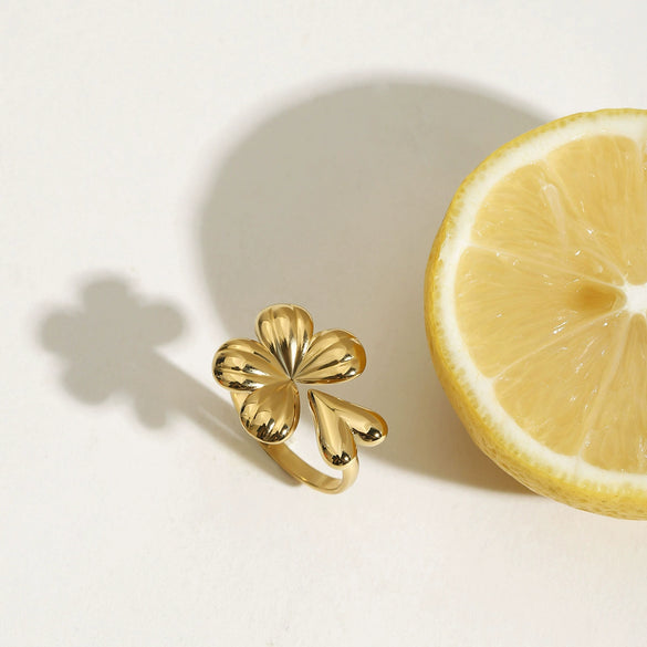 Stainless Steel Geometric Fourleaf Clover Electroplated Ring Jewelry For Women