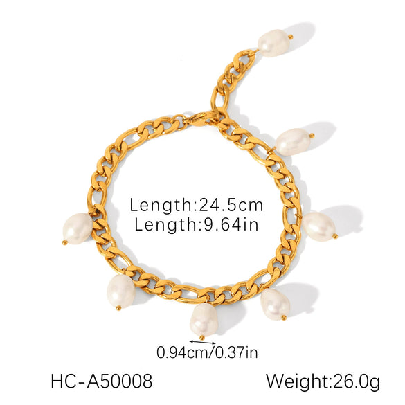 Stainless Steel Geometric Freshwater Pearl Pendant Figaro Chain Anklet Women's Jewelry