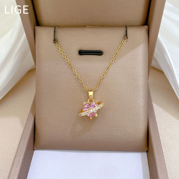 Stainless Steel Geometric Full Diamond Necklace For Women And Men