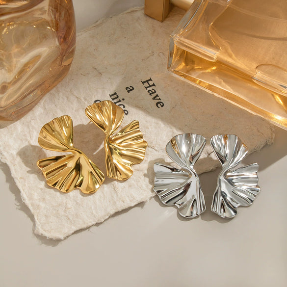 Stainless Steel Geometric Ginkgo Leaf Earrings Electroplated Casual Niche Fashion Jewelry