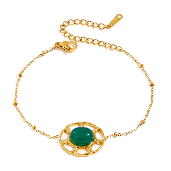 Stainless Steel Geometric Green Agate Hollow Pendant Bracelet With Electroplating For Women