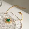 Stainless Steel Geometric Green Agate Hollow Pendant Bracelet With Electroplating For Women