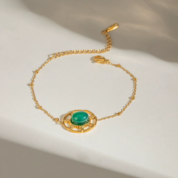 Stainless Steel Geometric Green Agate Hollow Pendant Bracelet With Electroplating For Women
