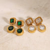 Stainless Steel Geometric Green Zircon Earrings With Electroplating And Light Luxury Design